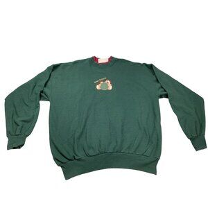 Vintage Beary Christmas Womens XL Green Hanes Sweatshirt Crewneck Holiday Cheer
